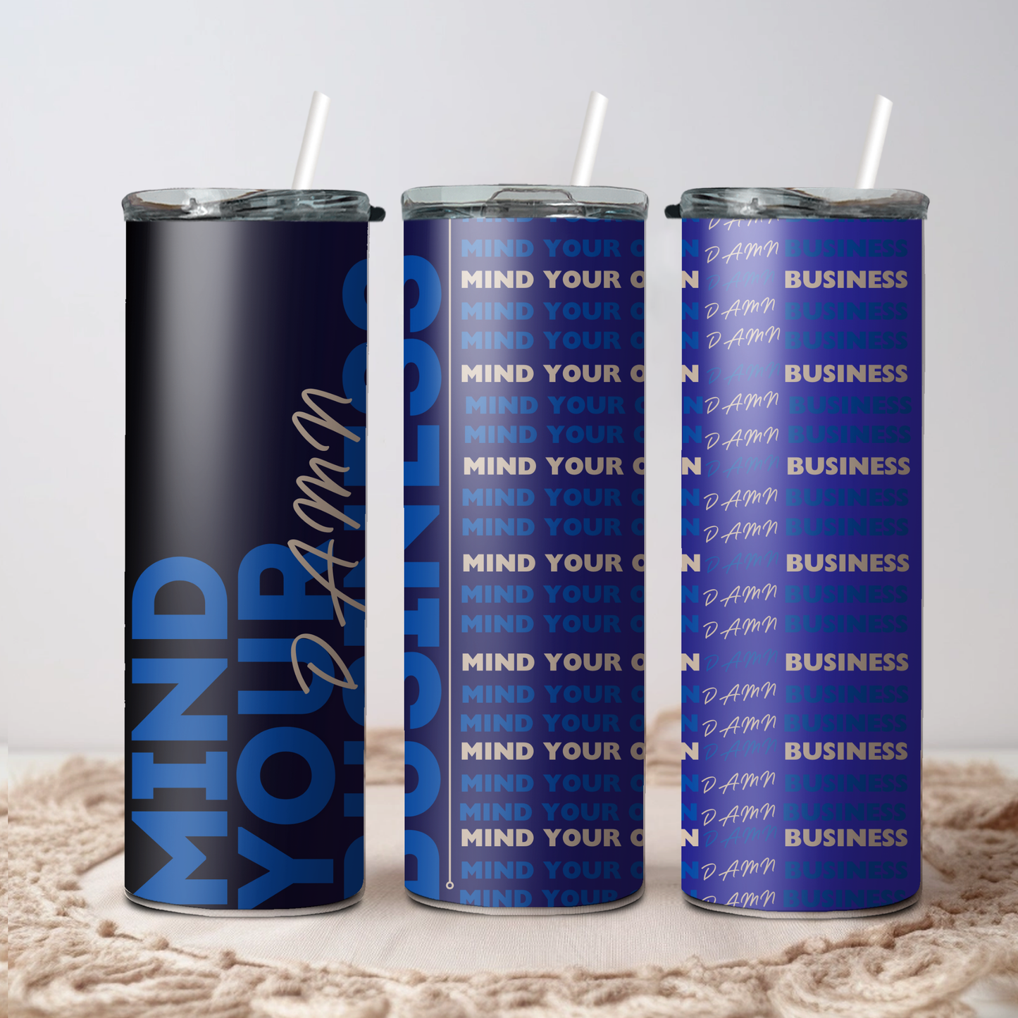 "Mind Your Damn Business" 20oz Stainless Steel Tumbler – Insulated Travel Black/Blue/Purple